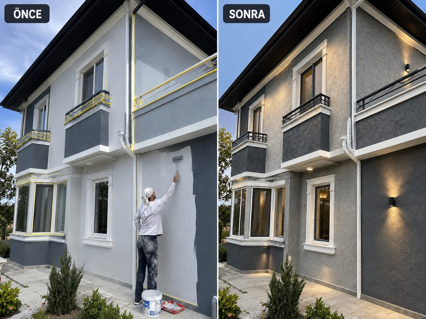Çamlıkule dış cephe boya öncesi ve sonrası