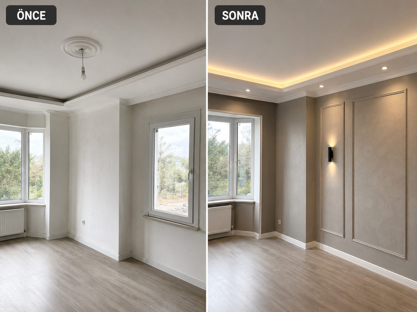 Çamlıkule iç cephe boya öncesi ve sonrası